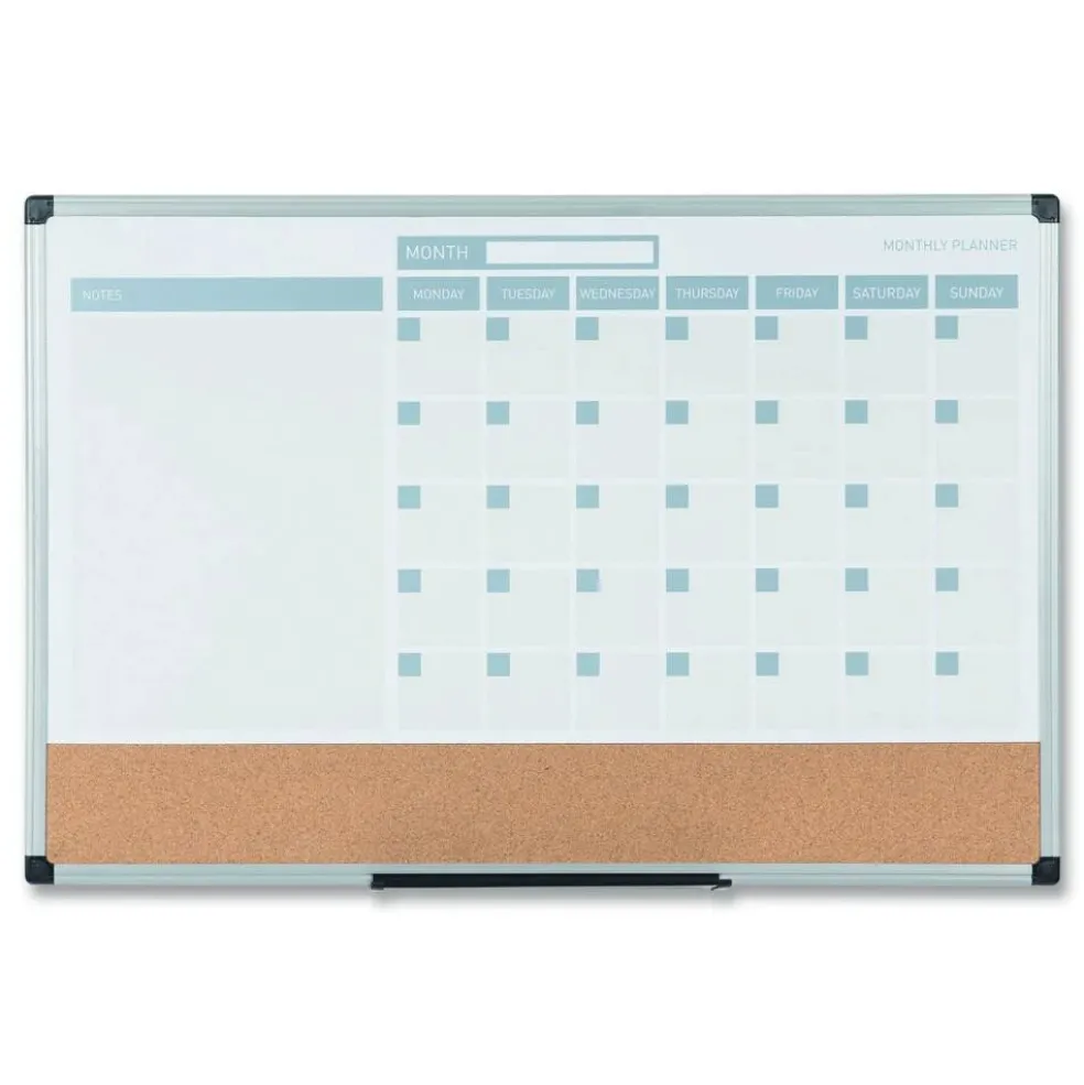 MasterVision 36 in. x 24 in. 3-in-1 Monthly Planning/Scheduling Calendar Planner - White Surface/Satin Aluminum Frame