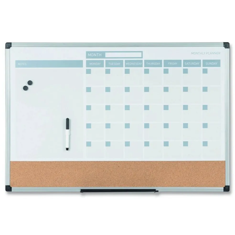 MasterVision 36 in. x 24 in. 3-in-1 Monthly Planning/Scheduling Calendar Planner - White Surface/Satin Aluminum Frame