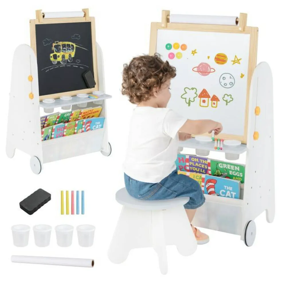MDF Pine Kids Activity Table Set Art Easel with Stool and Accessories