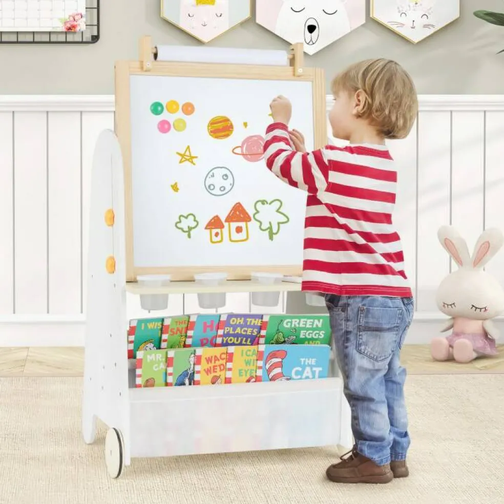 MDF Pine Kids Activity Table Set Art Easel with Stool and Accessories