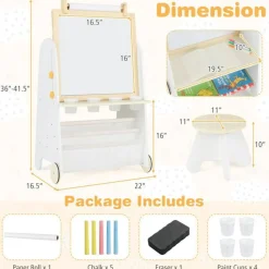 MDF Pine Kids Activity Table Set Art Easel with Stool and Accessories