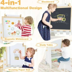 MDF Pine Kids Activity Table Set Art Easel with Stool and Accessories