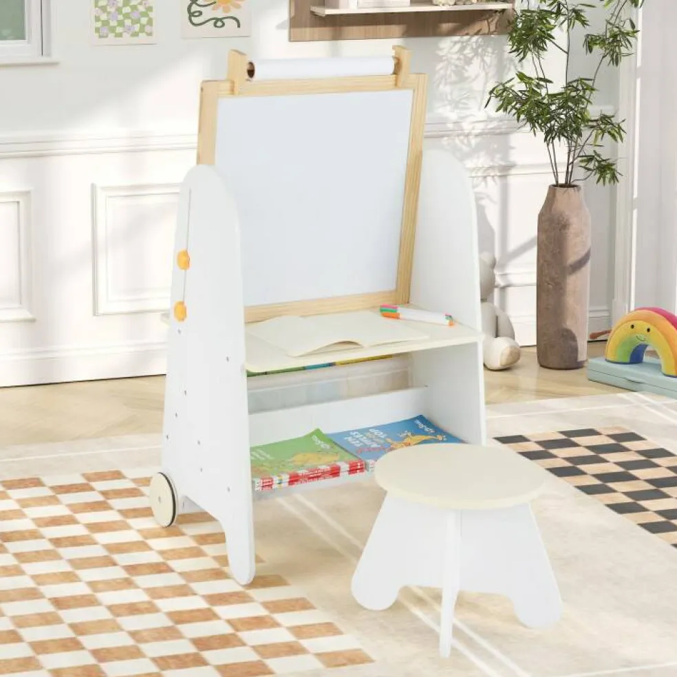 MDF Pine Kids Activity Table Set Art Easel with Stool and Accessories