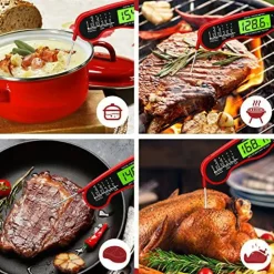 Meat Thermometer Digital - Fast Instant Read Food Thermometer for Cooking, Candy Making, Outside Grill, Waterproof Kitchen Thermometer with Backlight & Hold Function - Red