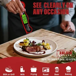 Meat Thermometer Digital - Fast Instant Read Food Thermometer for Cooking, Candy Making, Outside Grill, Waterproof Kitchen Thermometer with Backlight & Hold Function - Red
