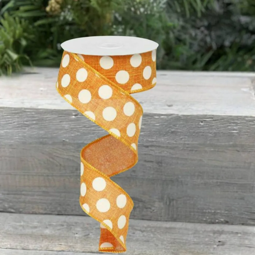 1.5" Medium Polka Dots Canvas Ribbon: Orange (10 Yards)