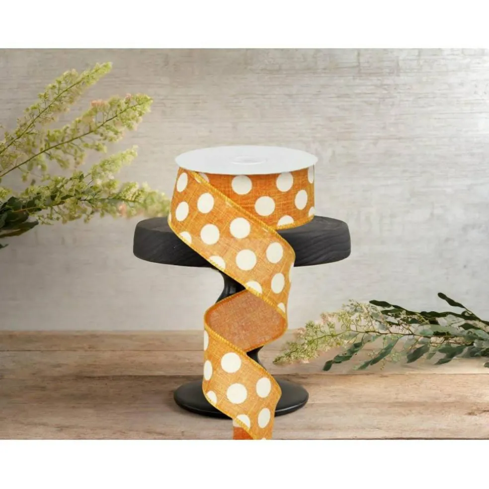 1.5" Medium Polka Dots Canvas Ribbon: Orange (10 Yards)