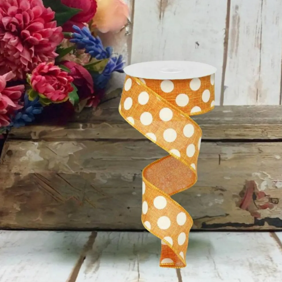 1.5" Medium Polka Dots Canvas Ribbon: Orange (10 Yards)