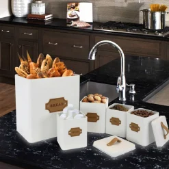 MegaChef Kitchen Food Storage & Organization White 5-Piece Canister Set