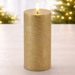 Melrose Metallic Gold FIA WICK LED Pillar Candles, 2ct.