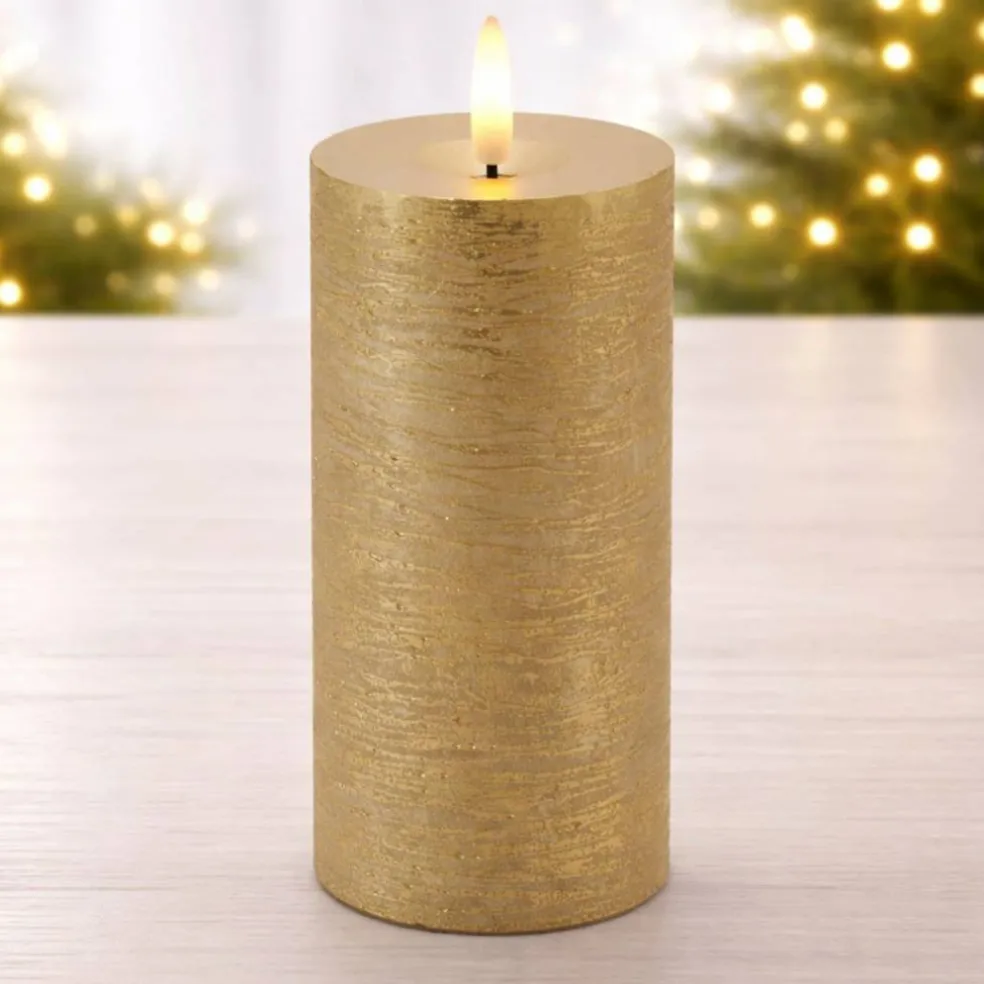 Melrose Metallic Gold FIA WICK LED Pillar Candles, 2ct.