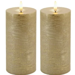 Melrose Metallic Gold FIA WICK LED Pillar Candles, 2ct.