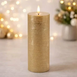 Melrose Metallic Gold FIA WICK LED Pillar Candles, 2ct.