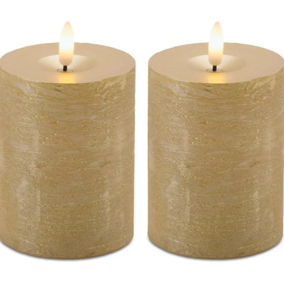 Melrose Metallic Gold FIA WICK LED Pillar Candles, 2ct.