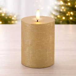 Melrose Metallic Gold FIA WICK LED Pillar Candles, 2ct.