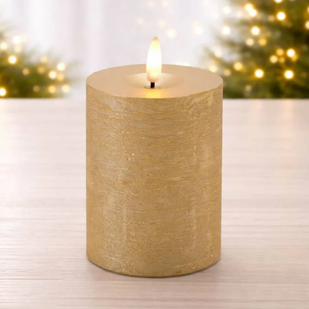 Melrose Metallic Gold FIA WICK LED Pillar Candles, 2ct.