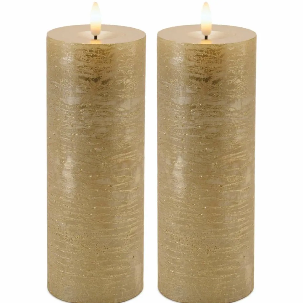 Melrose Metallic Gold FIA WICK LED Pillar Candles, 2ct.