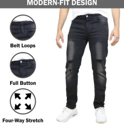 Men's Stretch Ripped Jeans -  Denim Look with Flexibility & Comfort (Sizes: 30-42)