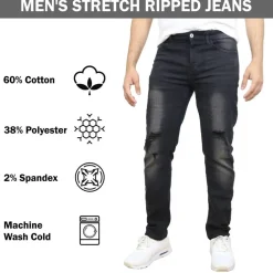 Men's Stretch Ripped Jeans -  Denim Look with Flexibility & Comfort (Sizes: 30-42)