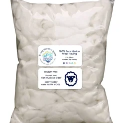 100% MERINO Wool Roving. Ethically & Responsibly Sourced Combed Top Fiber for Spinning, Filling and Stuffing - 1 LB Bag, Natural White