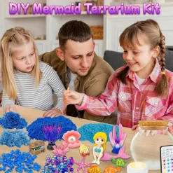 Mermaid Terrarium Craft Kit for Kids with LED Night Light & Remote, DIY Creative Arts & Crafts Set for Girls Ages 5-12, Birthday Educational Gift Toy