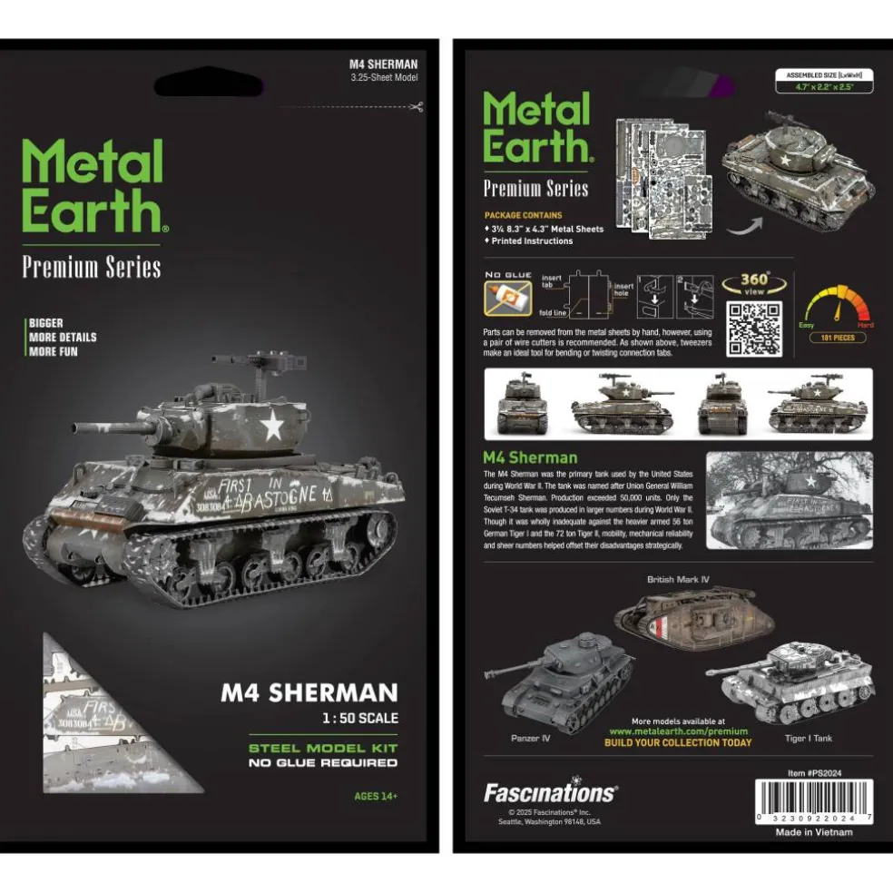 Metal Earth® Premium Series 1:50 Scale M4 Sherman Tank Steel Model Kit