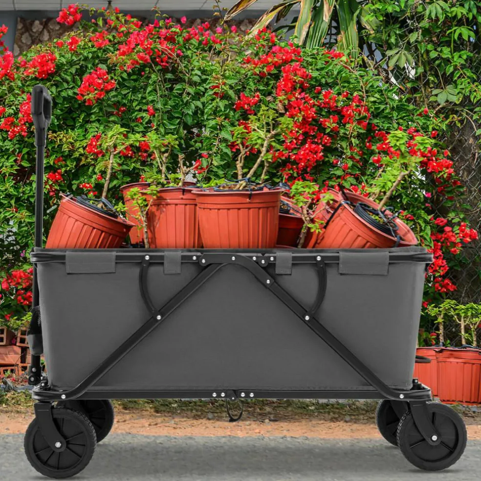 Metal Folding Utility Wagon Cart with Adjustable Handle and Wheels