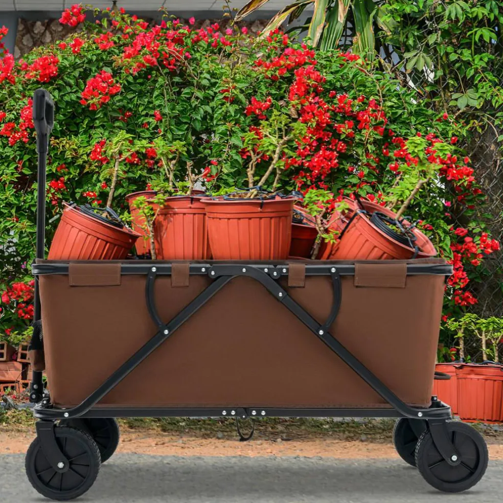 Metal Folding Utility Wagon Cart with Adjustable Handle and Wheels
