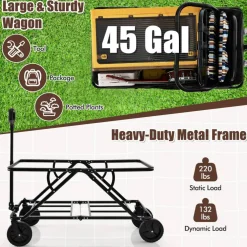 Metal Folding Utility Wagon Cart with Adjustable Handle and Wheels