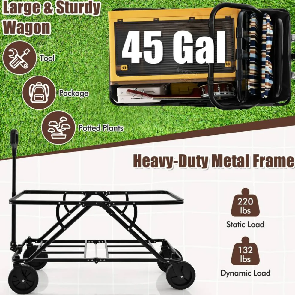 Metal Folding Utility Wagon Cart with Adjustable Handle and Wheels