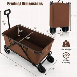 Metal Folding Utility Wagon Cart with Adjustable Handle and Wheels