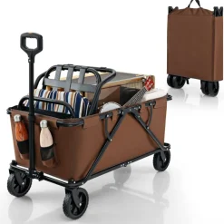 Metal Folding Utility Wagon Cart with Adjustable Handle and Wheels