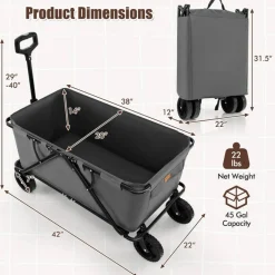 Metal Folding Utility Wagon Cart with Adjustable Handle and Wheels