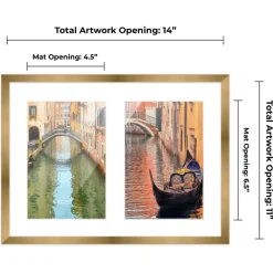 Metallic Gold Bronze Finish Collage Frame - White Mat, 20 Frame Sizes to Choose From, UV Acrylic, Wall Hanging Hardware, Vertical or Horizontal Display