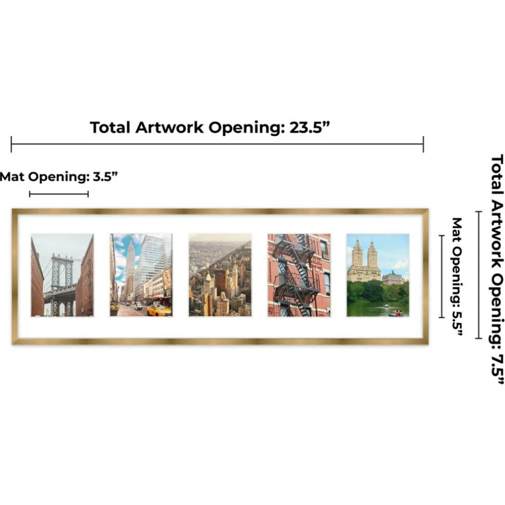 Metallic Gold Bronze Finish Collage Frame - White Mat, 20 Frame Sizes to Choose From, UV Acrylic, Wall Hanging Hardware, Vertical or Horizontal Display