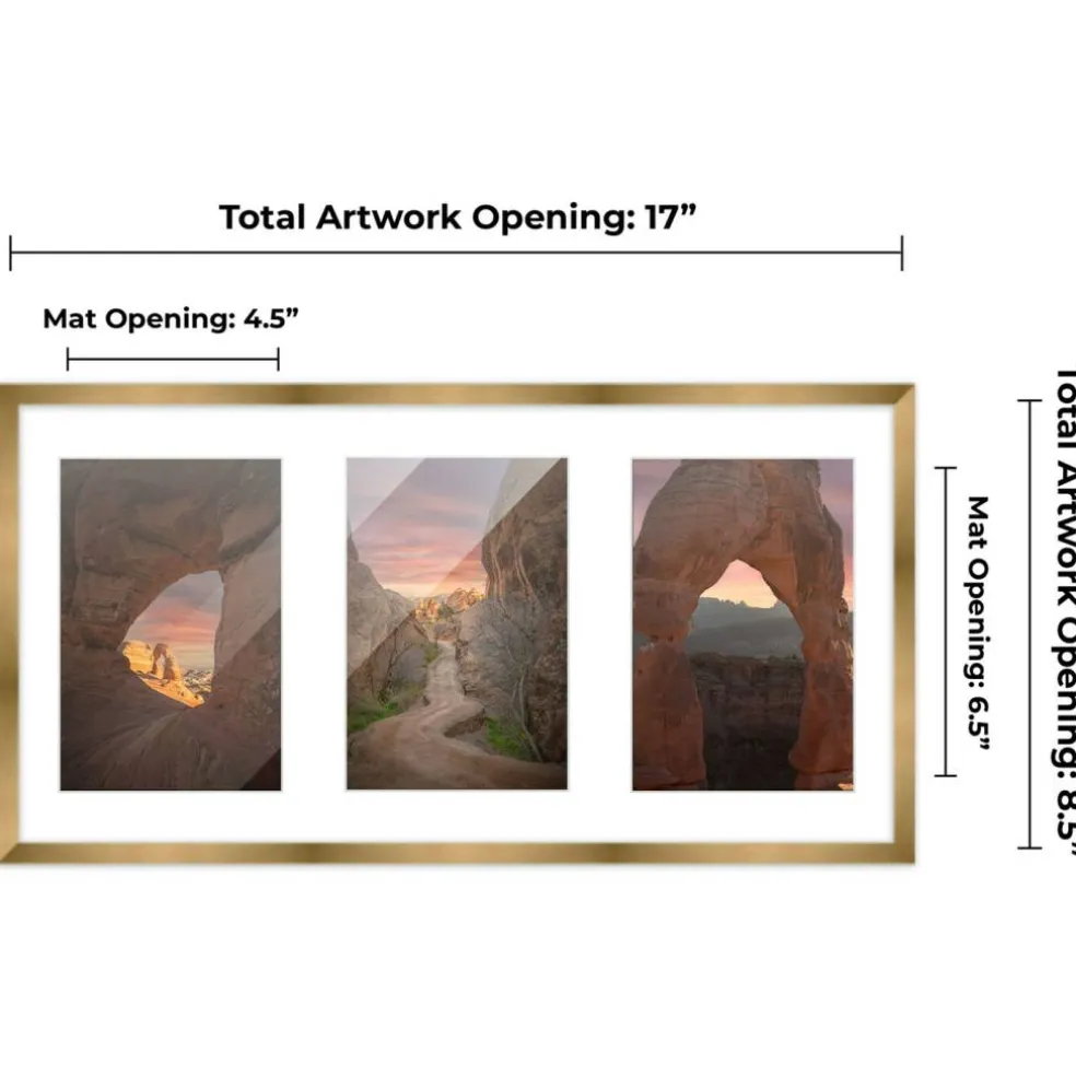 Metallic Gold Bronze Finish Collage Frame - White Mat, 20 Frame Sizes to Choose From, UV Acrylic, Wall Hanging Hardware, Vertical or Horizontal Display