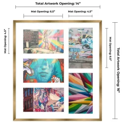Metallic Gold Bronze Finish Collage Frame - White Mat, 20 Frame Sizes to Choose From, UV Acrylic, Wall Hanging Hardware, Vertical or Horizontal Display