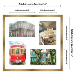 Metallic Gold Bronze Finish Collage Frame - White Mat, 20 Frame Sizes to Choose From, UV Acrylic, Wall Hanging Hardware, Vertical or Horizontal Display