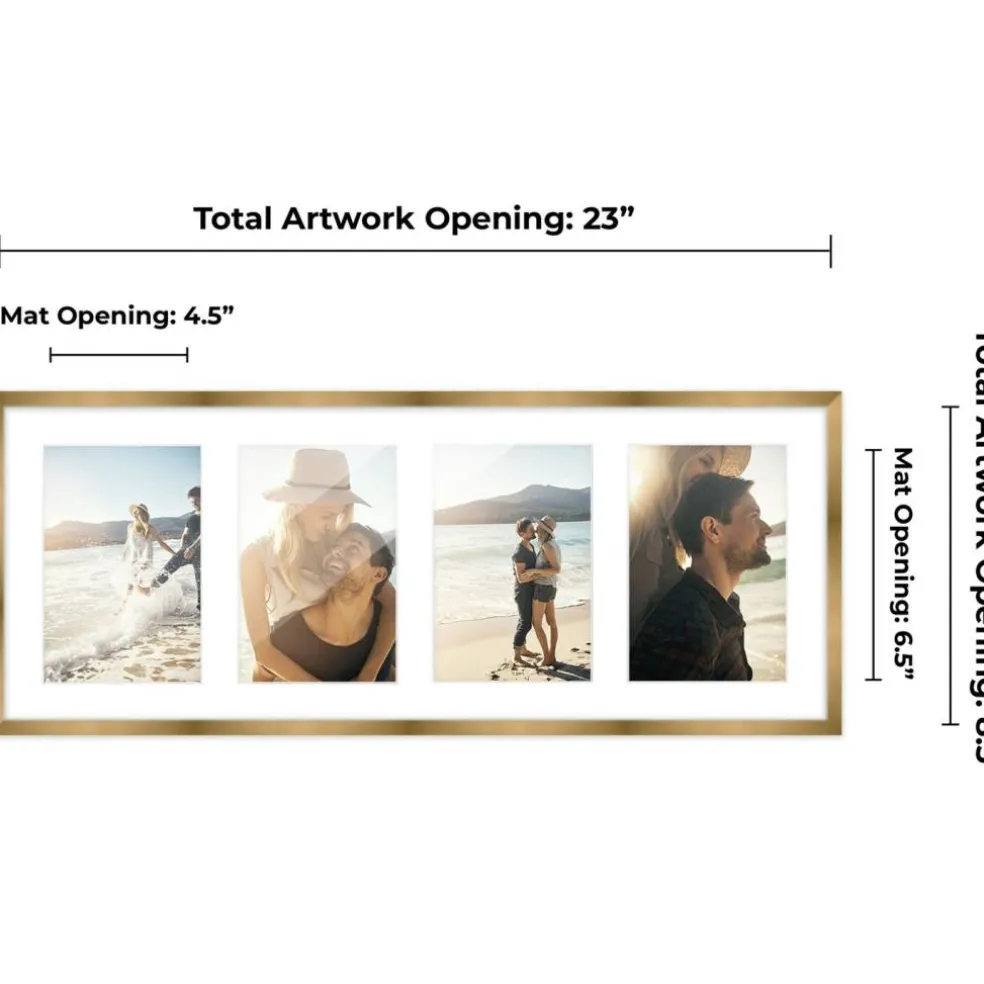Metallic Gold Bronze Finish Collage Frame - White Mat, 20 Frame Sizes to Choose From, UV Acrylic, Wall Hanging Hardware, Vertical or Horizontal Display
