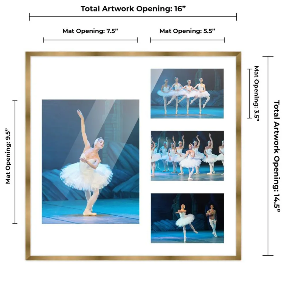 Metallic Gold Bronze Finish Collage Frame - White Mat, 20 Frame Sizes to Choose From, UV Acrylic, Wall Hanging Hardware, Vertical or Horizontal Display