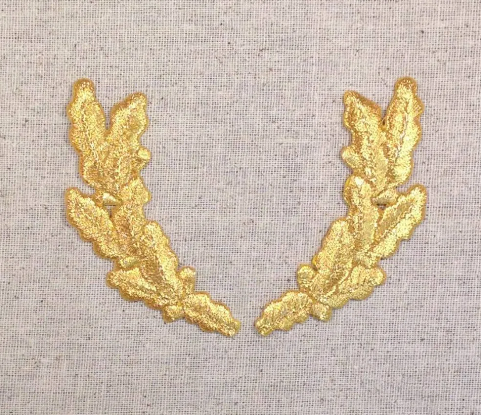 Metallic Gold, Oak Leaves, Embroidered, Iron on Patch