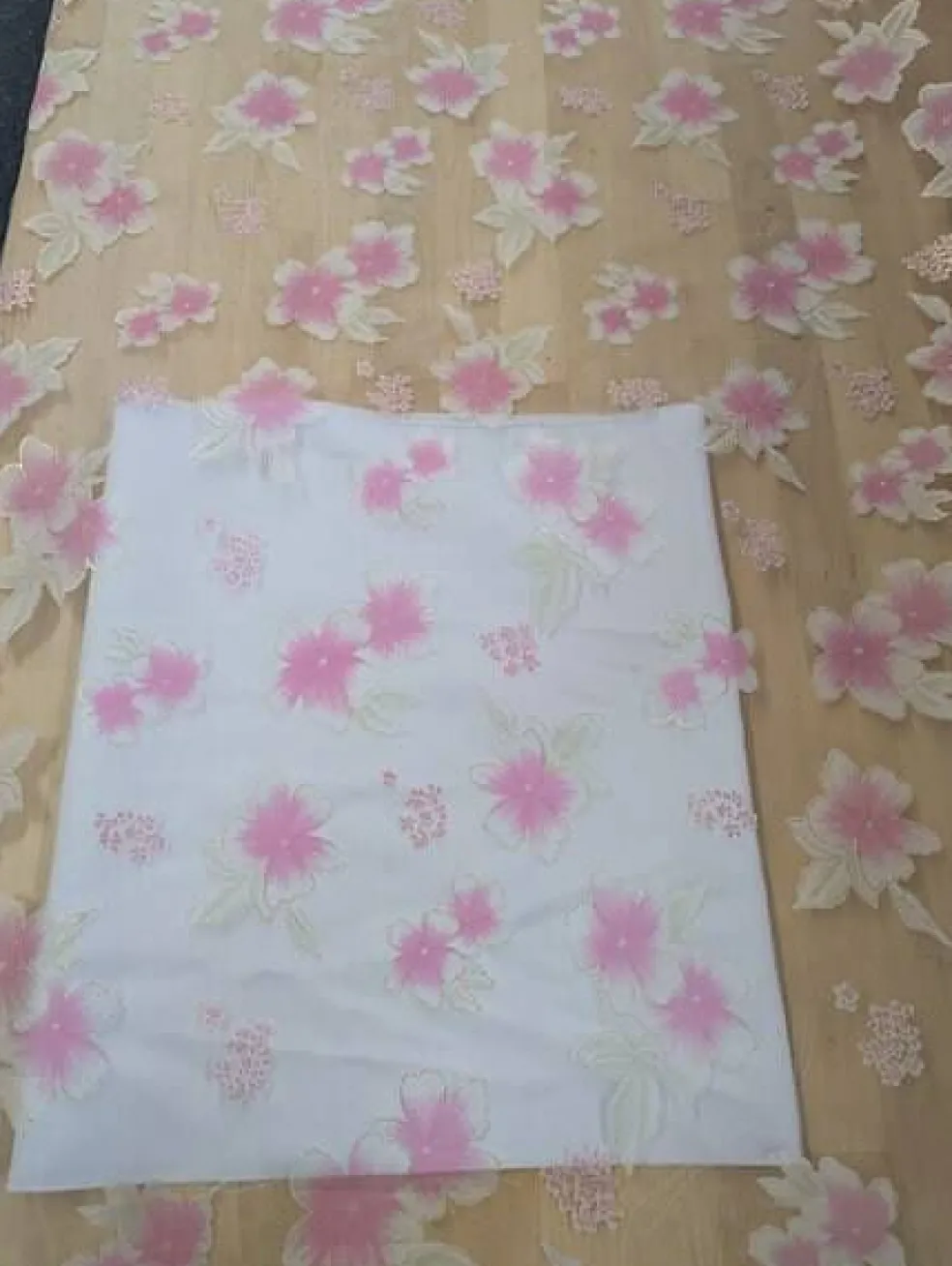 Metallic Gold & Pink Floral White Organza Fabric – 58/59" Sheer Polyester (1 Yard)