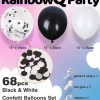 Metallic Shiny Black and White Latex Balloons 12 Inch 68PCS White Black