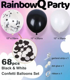 Metallic Shiny Black and White Latex Balloons 12 Inch 68PCS White Black
