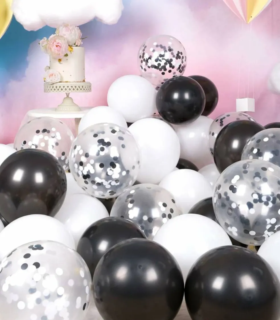 Metallic Shiny Black and White Latex Balloons 12 Inch 68PCS White Black