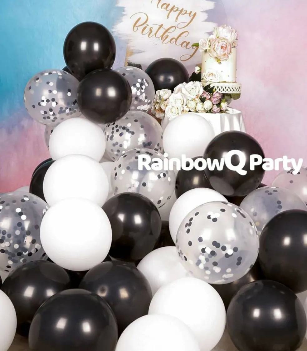Metallic Shiny Black and White Latex Balloons 12 Inch 68PCS White Black