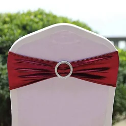 Metallic Spandex Chair Sashes Silver Round Buckles