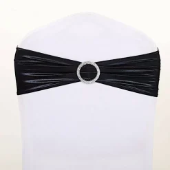 Metallic Spandex Chair Sashes Silver Round Buckles