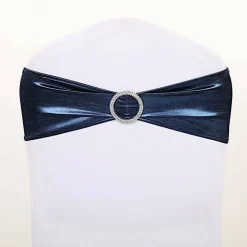 Metallic Spandex Chair Sashes Silver Round Buckles