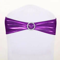 Metallic Spandex Chair Sashes Silver Round Buckles